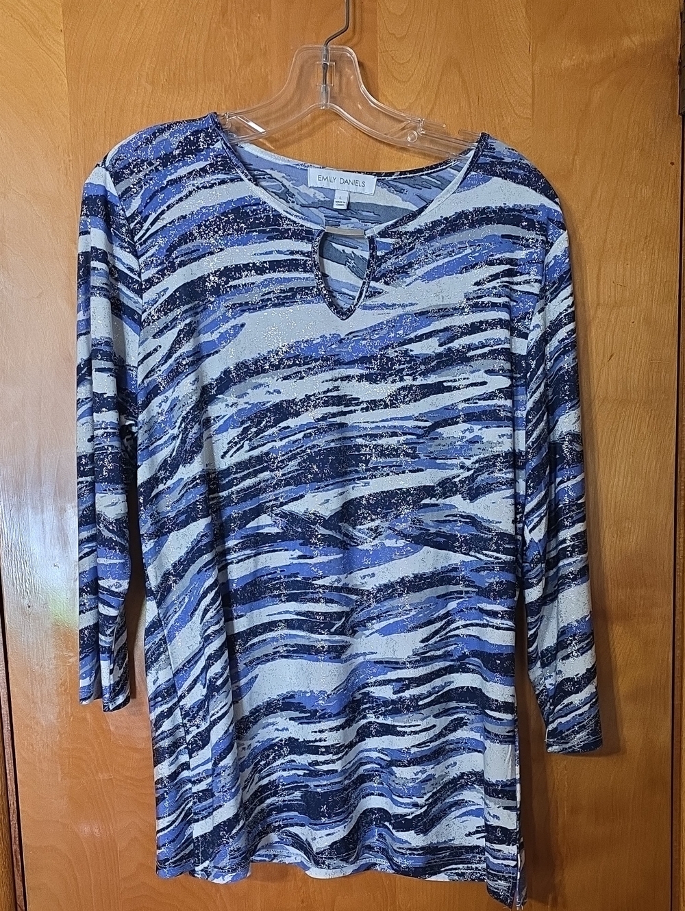 Blue Wave Print Long Sleeve Top